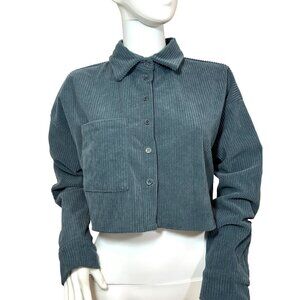 Sugar Rain Shacket M Greyish Blue Corduroy Shirt Jacket Collared Relaxed Casual